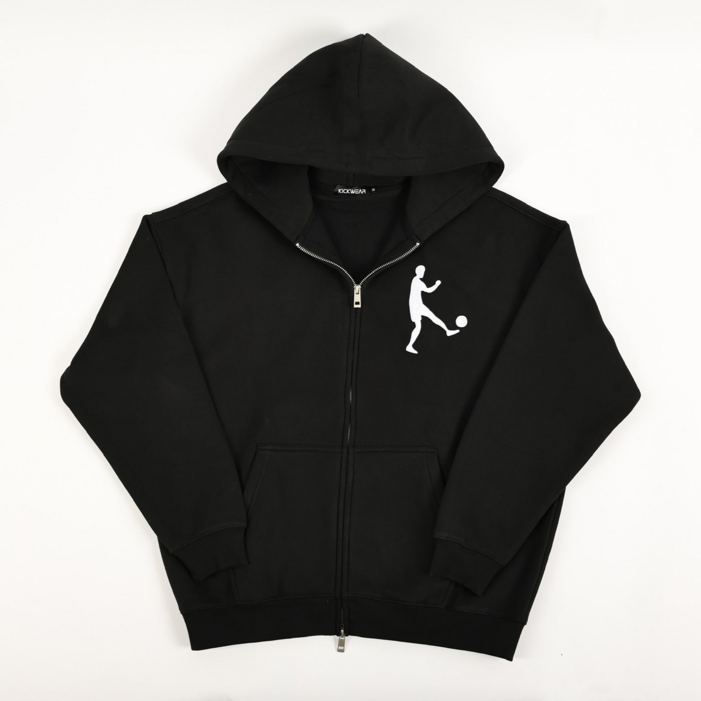 Kickwear essential comfy black zip-up hoodie white kickman logo sweats
