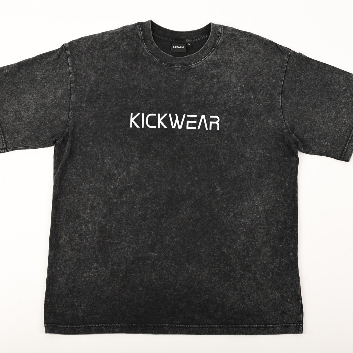 Charcoal Black Grey Acid Wash Texture Oversized Offside Classic Tshirt Half Sleeves large kickwear logo drop shoulder