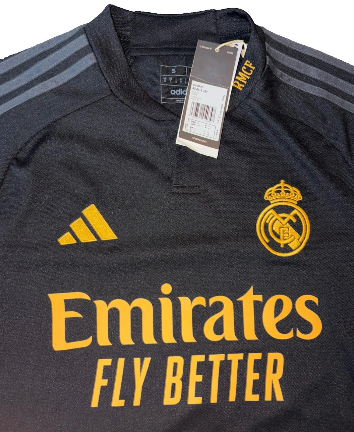 Adidas Real Madrid 2023/24 Third Jersey Black & Gold BNWT Size Small