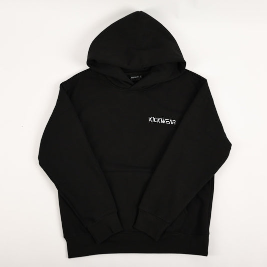 Kickwear Pitchside Fleece Black Essentials Comfy Lining Warm Lounge Hoodie Pullover White Logo Cuff Sleeves