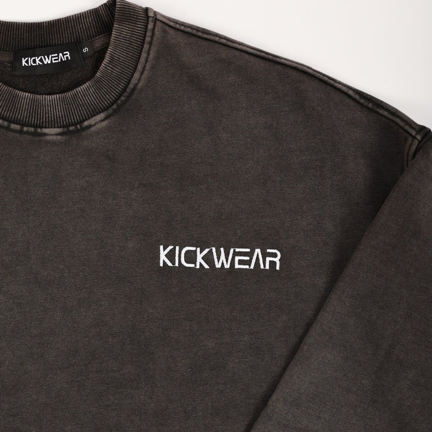 Acid Wash Texture Dark Taupe Oversized Drop Shoulder Comfy Crew Neck terry cotton with cuffed sleeves kickwear logo details