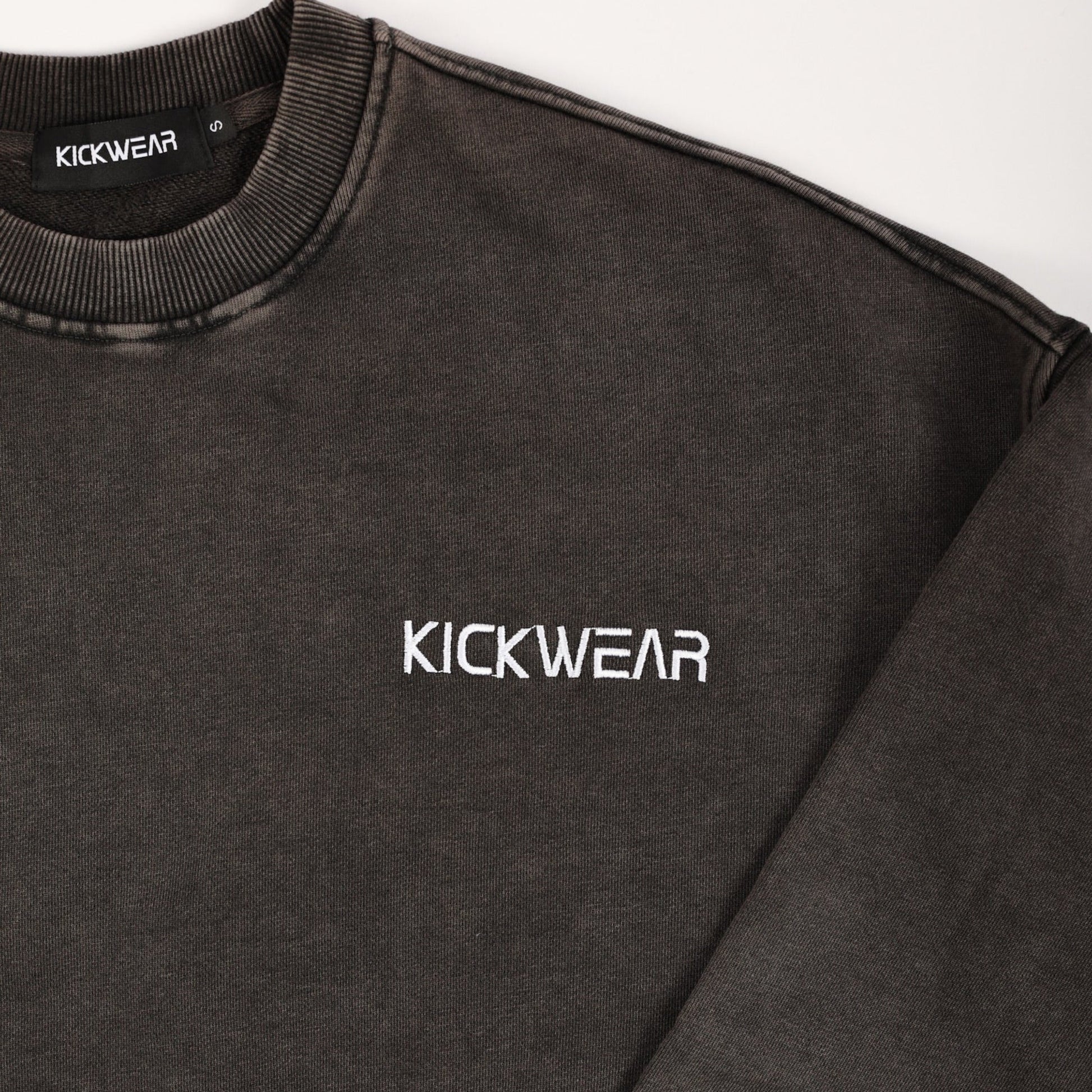 Acid Wash Texture Dark Taupe Oversized Drop Shoulder Comfy Crew Neck terry cotton with cuffed sleeves kickwear logo details