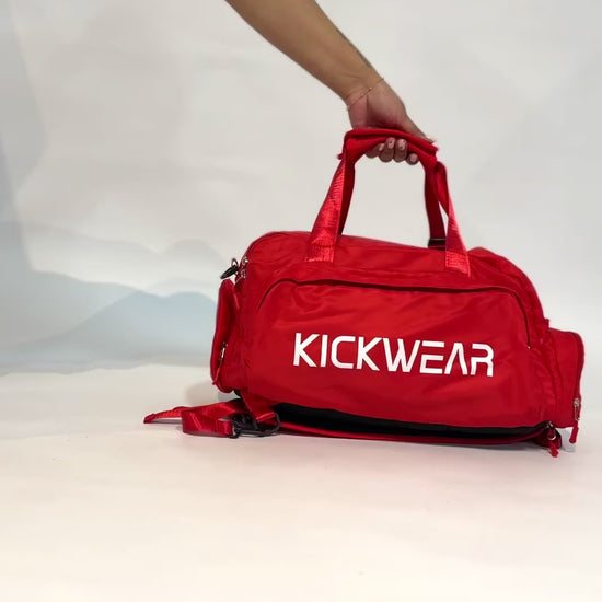 Red Kickwear Convertible Large Duffel Backpack Removable Straps Video Tutorial
