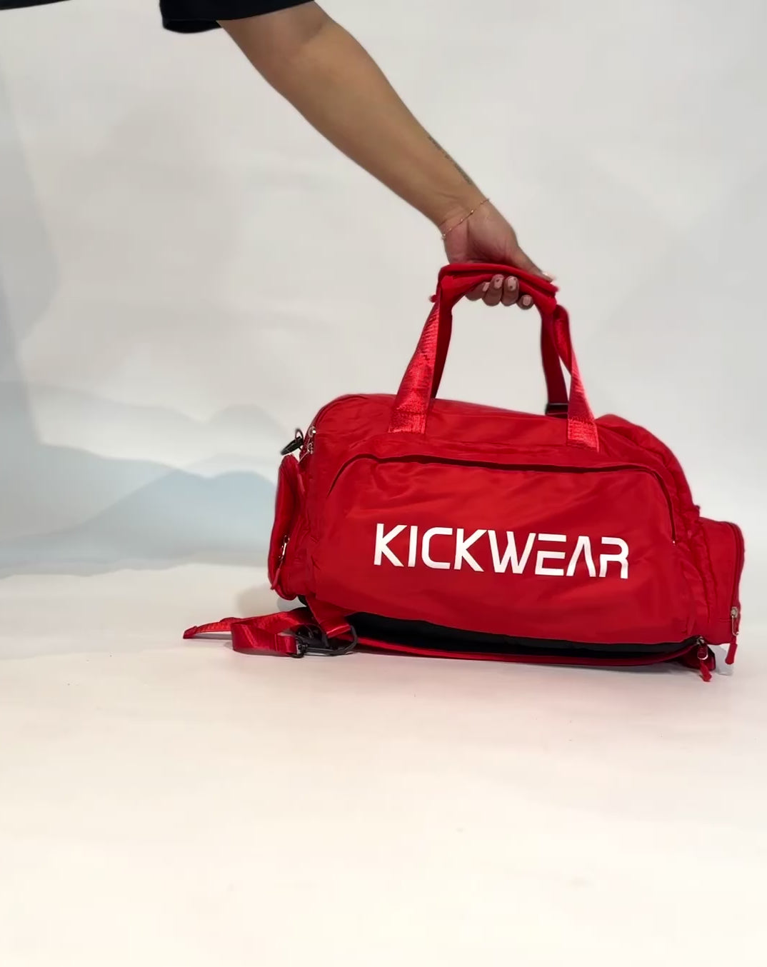 Red Kickwear Convertible Large Duffel Backpack Removable Straps Video Tutorial